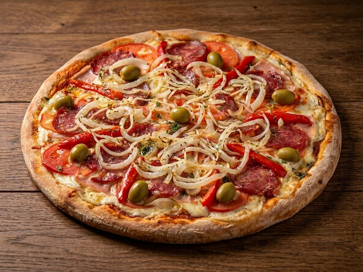 Calabresa, tomate y cebolla