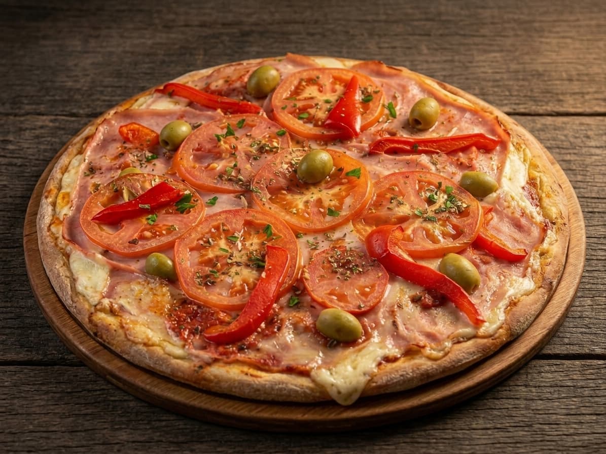 Jamón, tomate y morrones
